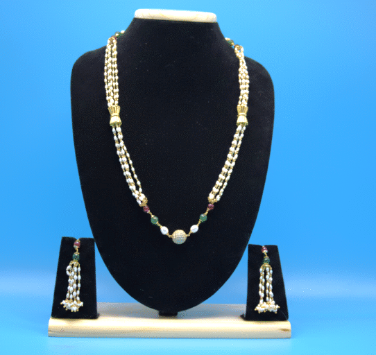 Alternative view of Mlticolour Rice pearls Taar Mala Set