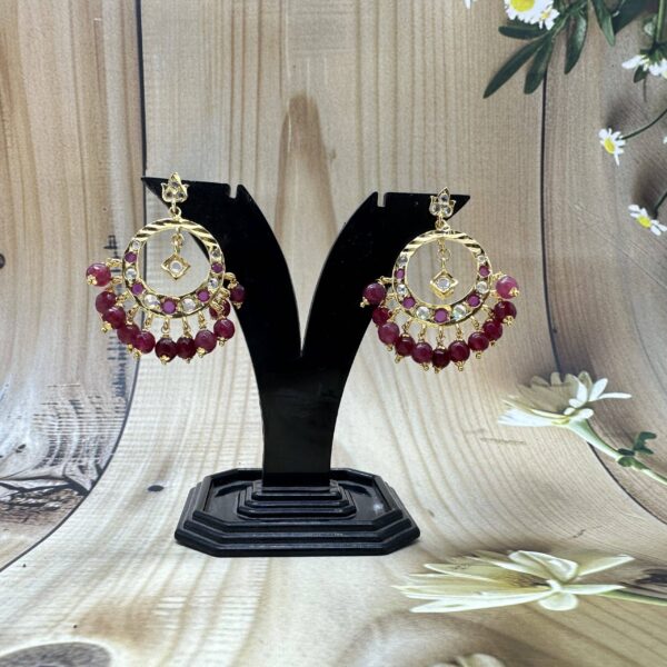 Alternative view of Graceful Red Stone Hanging Earrings | Laxminarayan Pearls