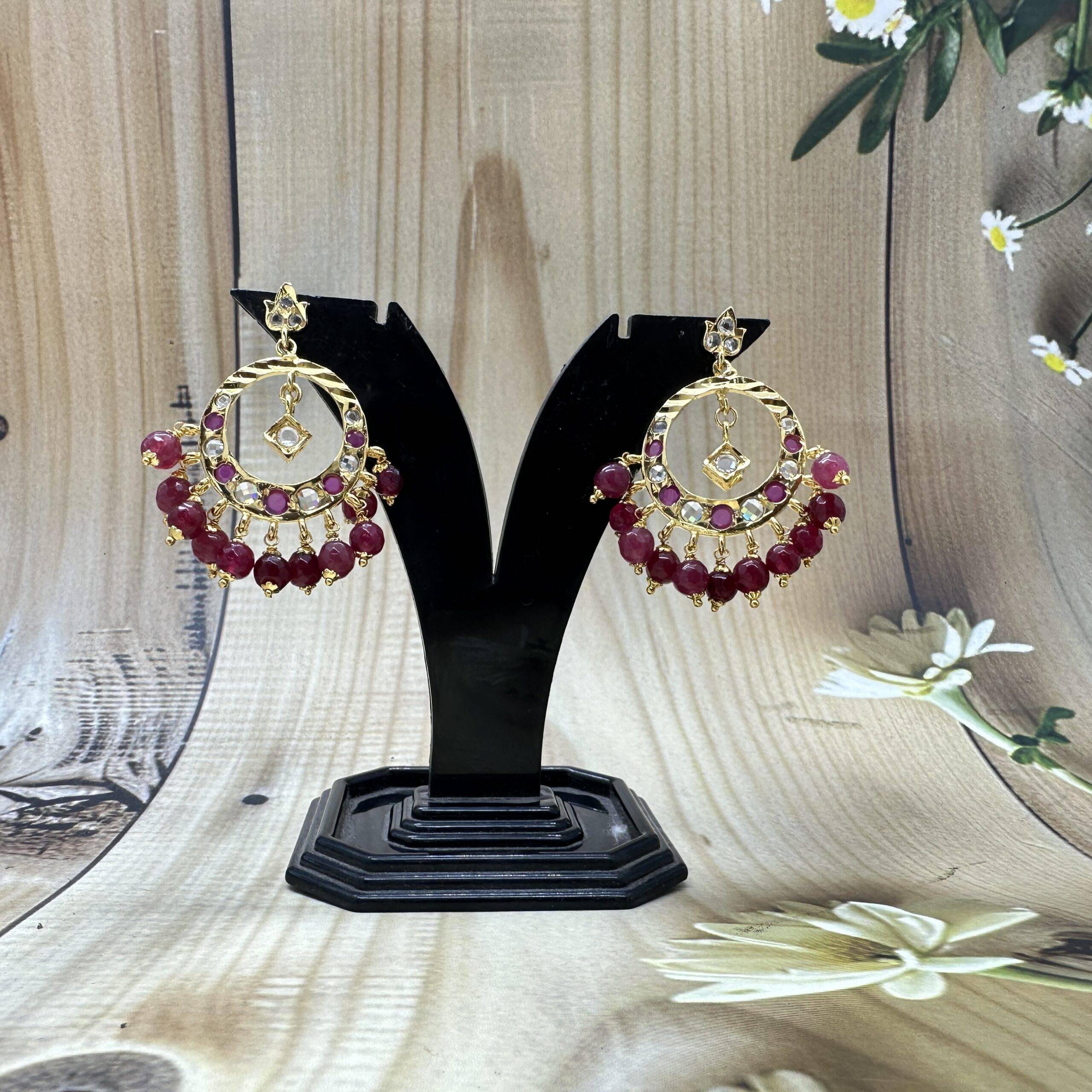 Graceful Red Stone Hanging Earrings | Laxminarayan Pearls - Image 2