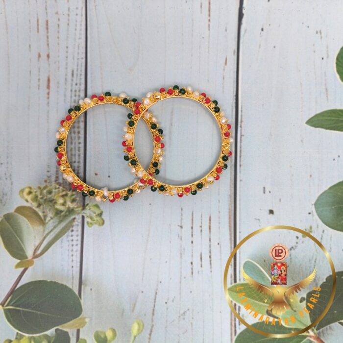 Coral Jade Pearls Bangles Set | Laxminarayan Pearls - Image 2
