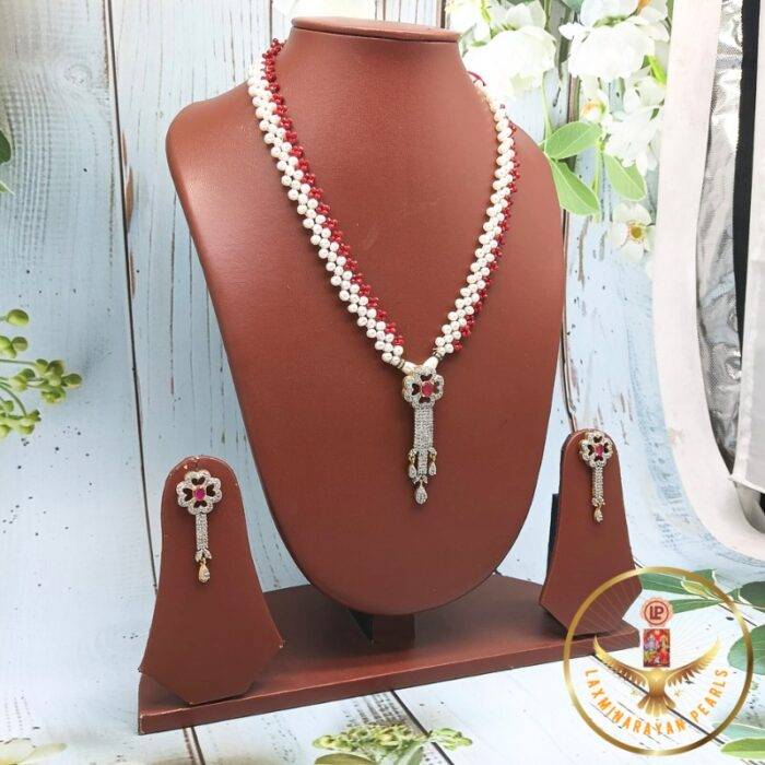 Dazzling Pearl Lace Necklace Set | Laxminarayan Pearls - Image 4
