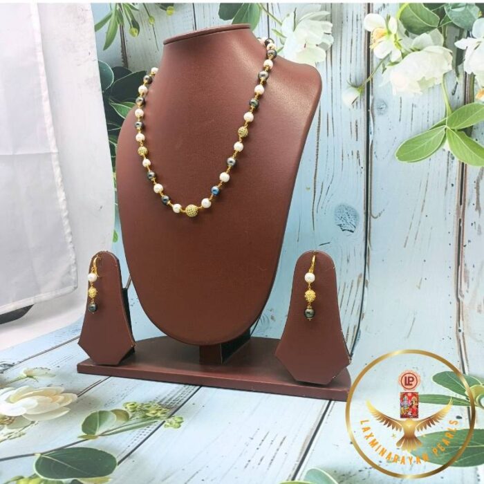 CZ Grey Pearls Necklace Taar Mala Set | Laxminarayan Pearls - Image 3