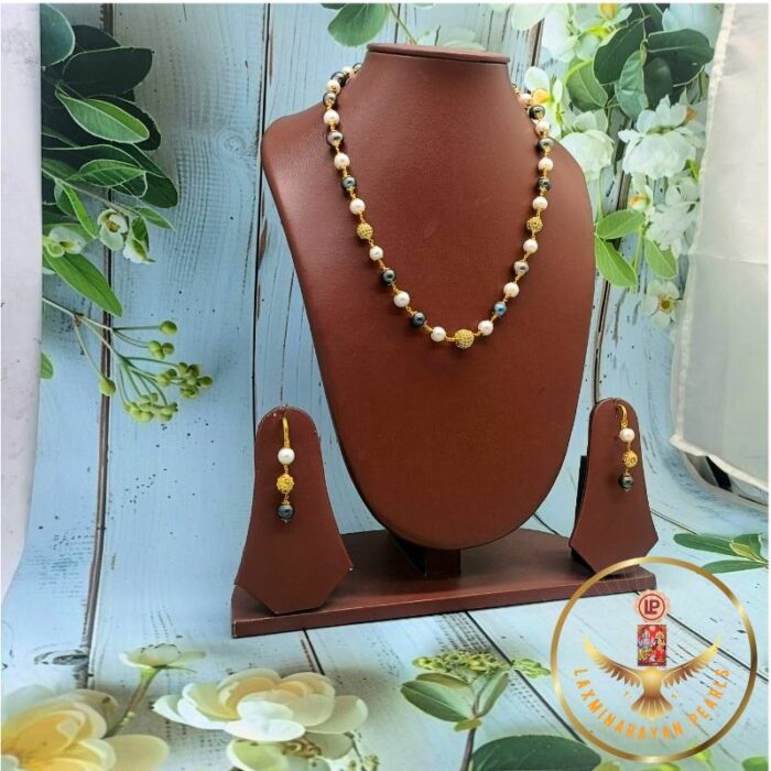 CZ Grey Pearls Necklace Taar Mala Set | Laxminarayan Pearls - Image 2