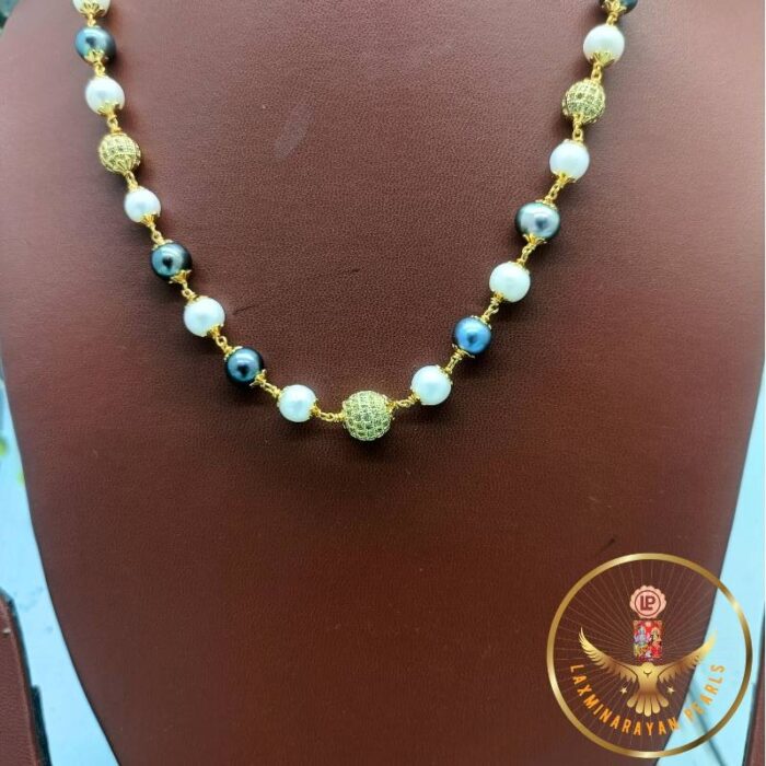 CZ Grey Pearls Necklace Taar Mala Set | Laxminarayan Pearls - Image 4
