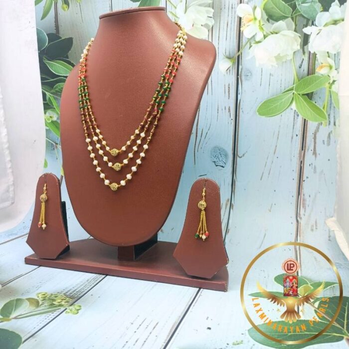 Multi colour pearl stone necklace | Laxminarayan Pearls - Image 3