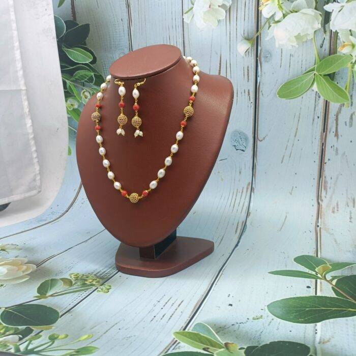 Beautiful coral pearl necklace set | Laxminarayan pearls - Image 2