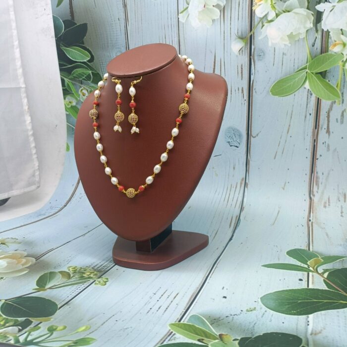 Beautiful coral pearl necklace set | Laxminarayan pearls - Image 2
