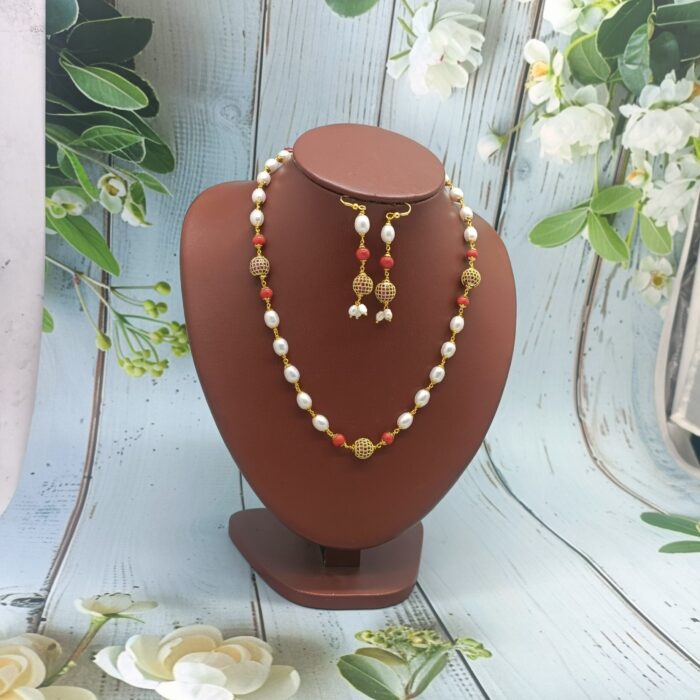 Beautiful coral pearl necklace set | Laxminarayan pearls - Image 3