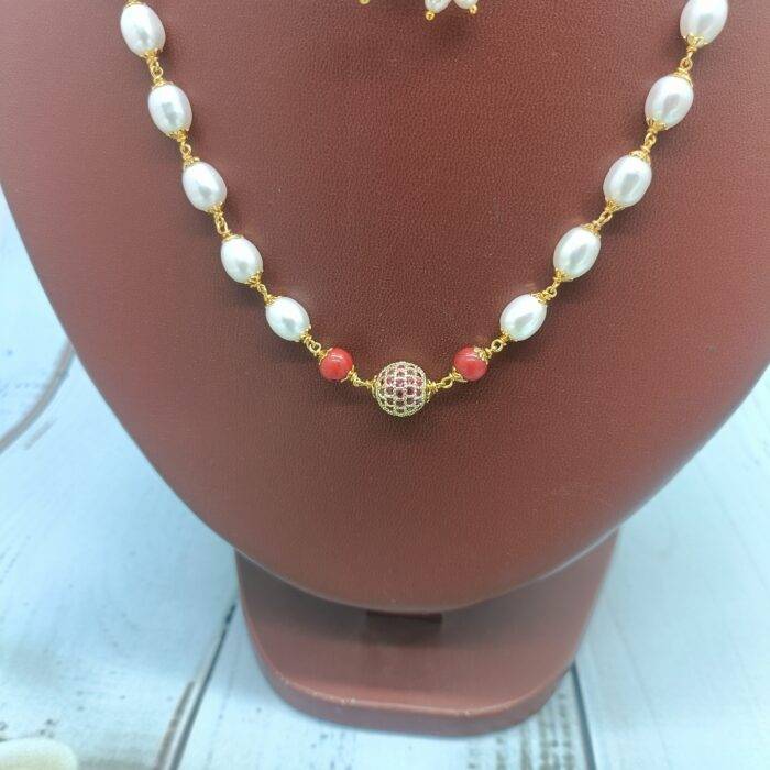 Beautiful coral pearl necklace set | Laxminarayan pearls - Image 4
