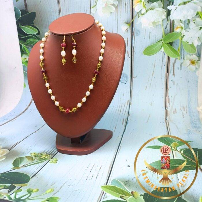 Precious Ruby Ovel Pearl Necklace Set | laxminarayan Pearls - Image 3