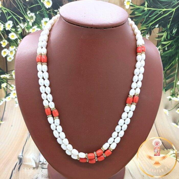 Orange Coral Pearls Double Necklace