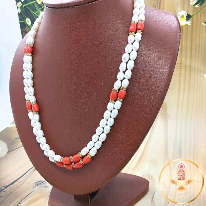 Timeless Orange Coral Pearls Double Necklace  | Laxminarayan Pearls - Image 2