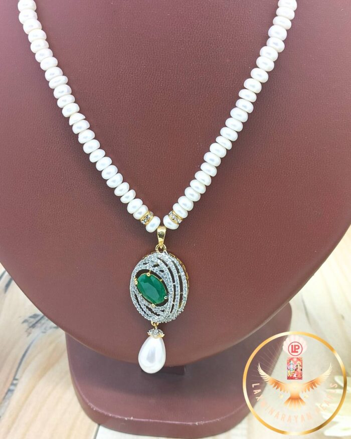 Sophisticated Green Pendant Pearl Necklace Set | Laxminarayan Pearls - Image 4