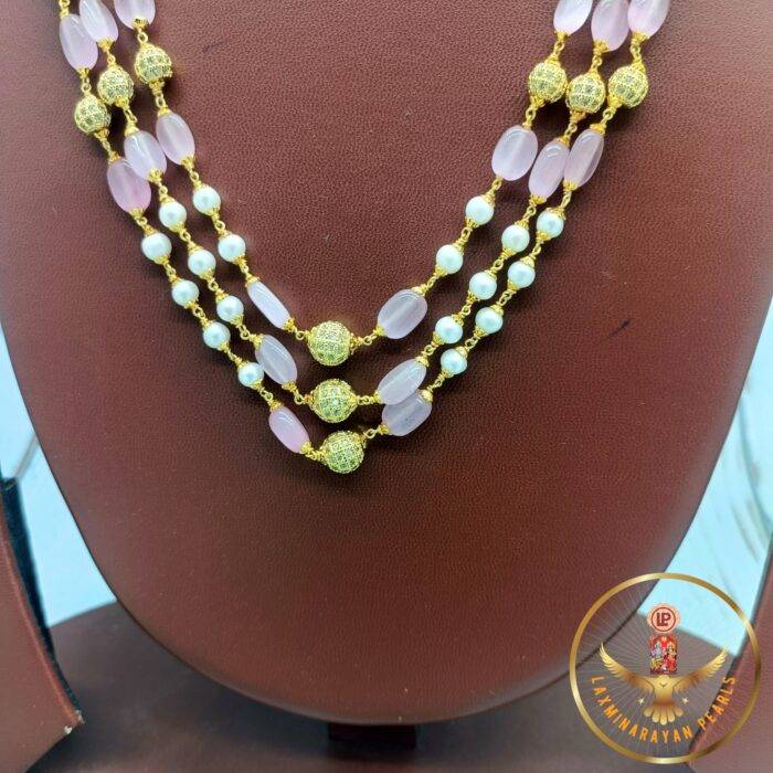 Elegant CZ Pearl necklace set  | Laxminarayan Pearls - Image 4