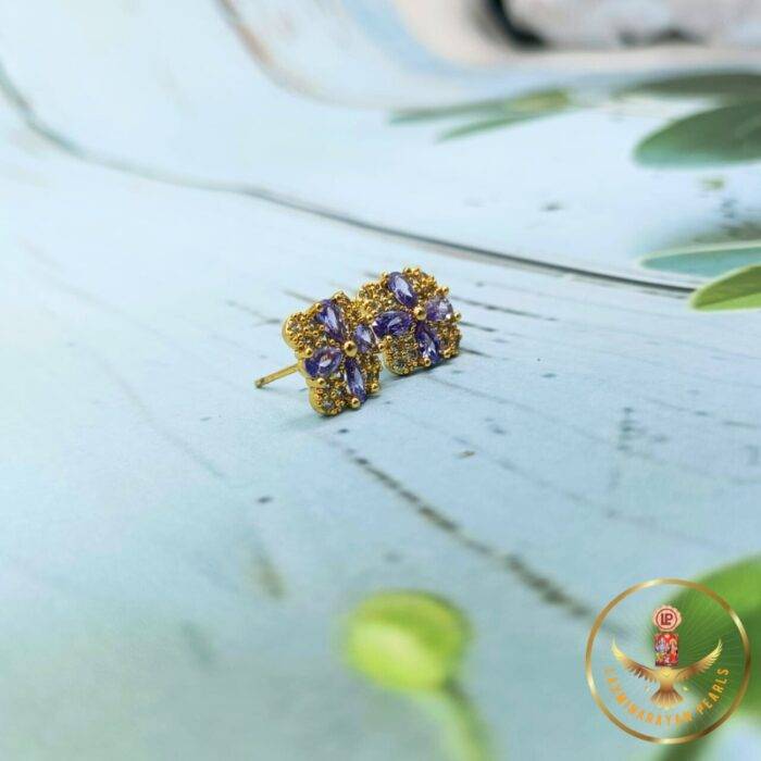 Elegant Purple Stone Stud Earrings | Laxminarayan Pearls - Image 2