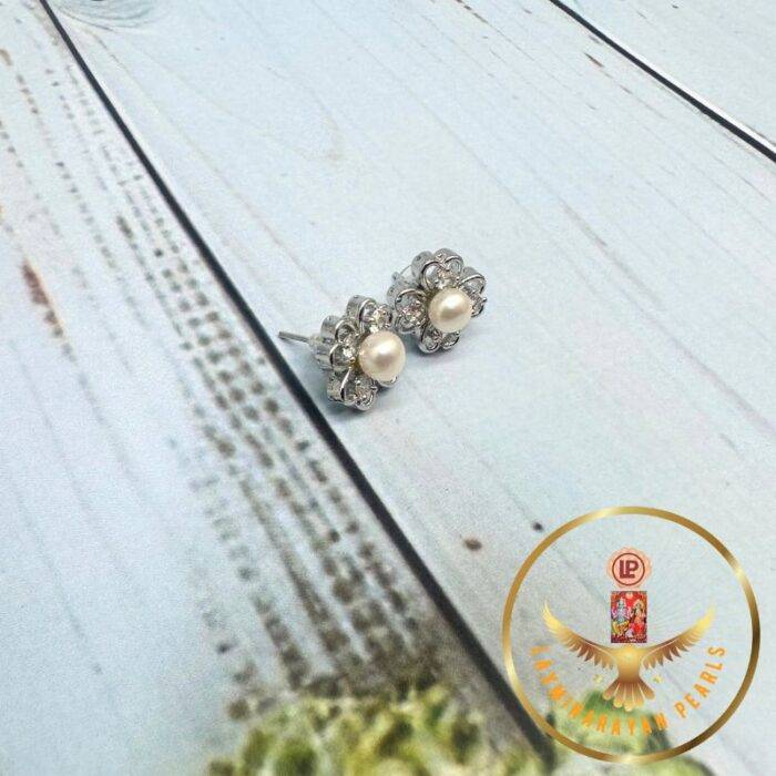 Classic Silver Plated Flower Studs | Laxminarayan Pearls - Image 3