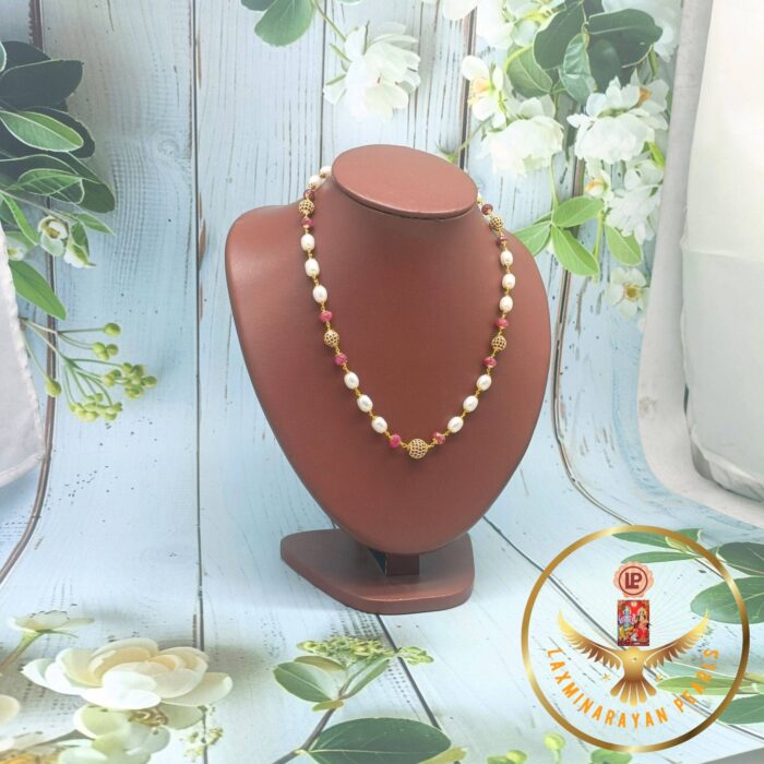 Precious Ruby Oval Pearls Necklace | Laxminarayan Pearls - Image 3