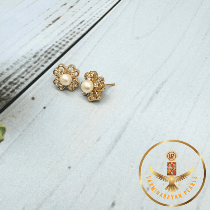 Prestigious Gold Plated Flower Stud Earrings | Laxminarayan Pearls - Image 2