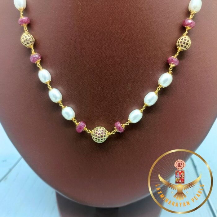 Precious Ruby Oval Pearls Necklace | Laxminarayan Pearls - Image 4