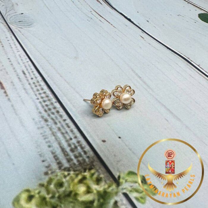 Prestigious Gold Plated Flower Stud Earrings | Laxminarayan Pearls - Image 3