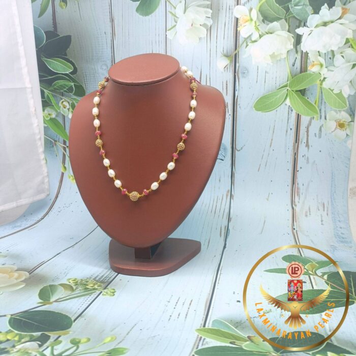 Precious Ruby Oval Pearls Necklace | Laxminarayan Pearls - Image 2