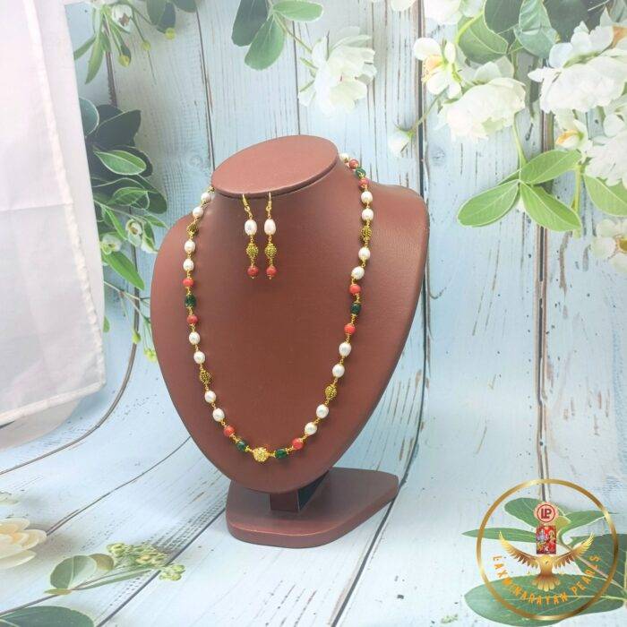 Precious Coral Oval Pearl Necklace Set | Laxminarayan Pearls - Image 2