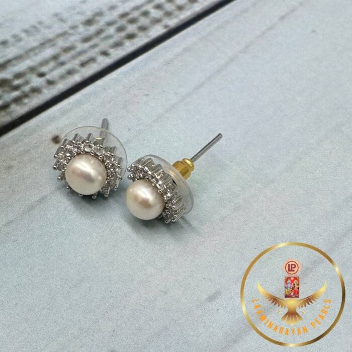 precious Silver Plated Stud Earrings | Laxminarayan Pearls - Image 2