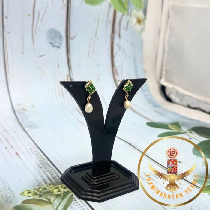 Green Stone Pearls Earrings | Laxminarayan Pearls - Image 2