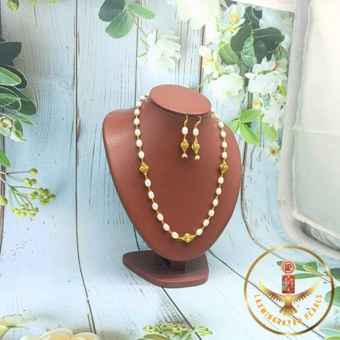 Nakshi Oval Pearls Necklace Set | Laxminarayan Pearls - Image 3