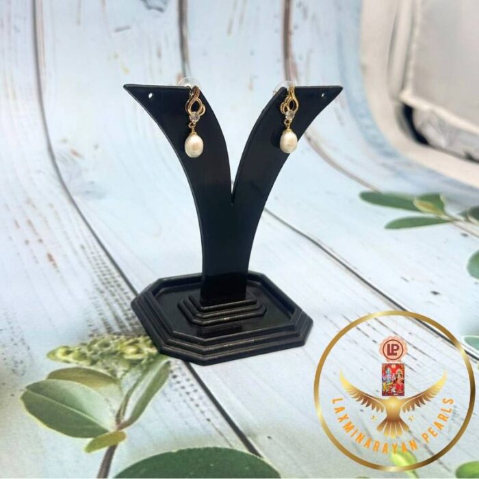 Stone and Oval Pearls Earrings | Laxminarayan Pearls - Image 2