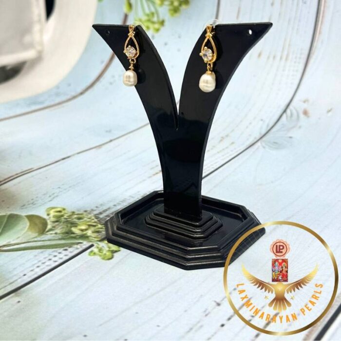 Stone and Oval Pearls Earrings | Laxminarayan Pearls - Image 3