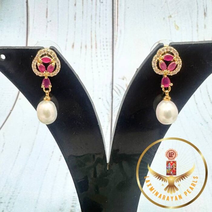 Maroon Pearls drop Earrings | Laxminarayan Pearls - Image 4