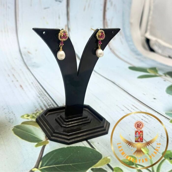 Maroon Pearls drop Earrings | Laxminarayan Pearls - Image 2
