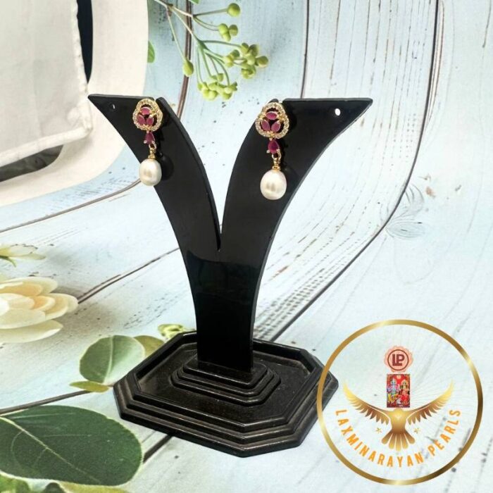 Maroon Pearls drop Earrings | Laxminarayan Pearls - Image 3