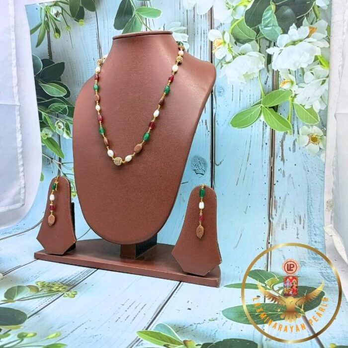 Multi Colour Stone Oval Pearl Necklace Set | Laxminarayan Pearls - Image 2