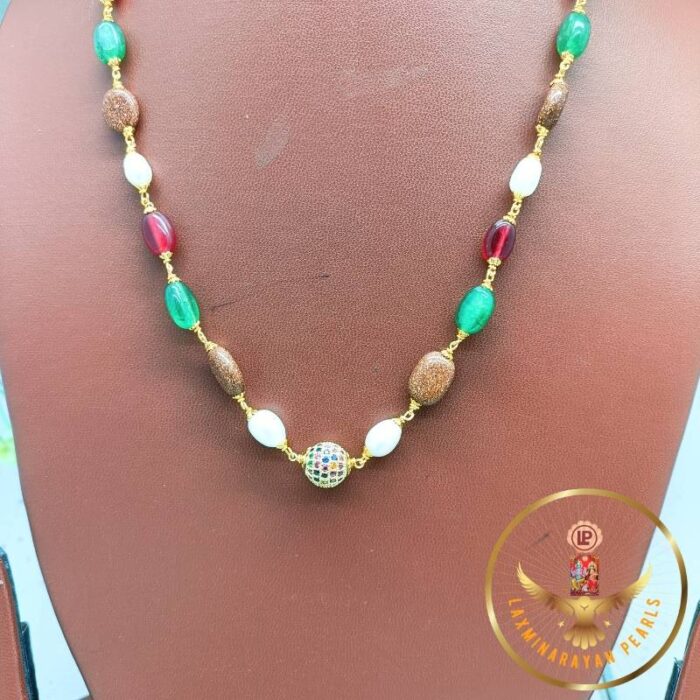 Multi Colour Stone Oval Pearl Necklace Set | Laxminarayan Pearls - Image 3