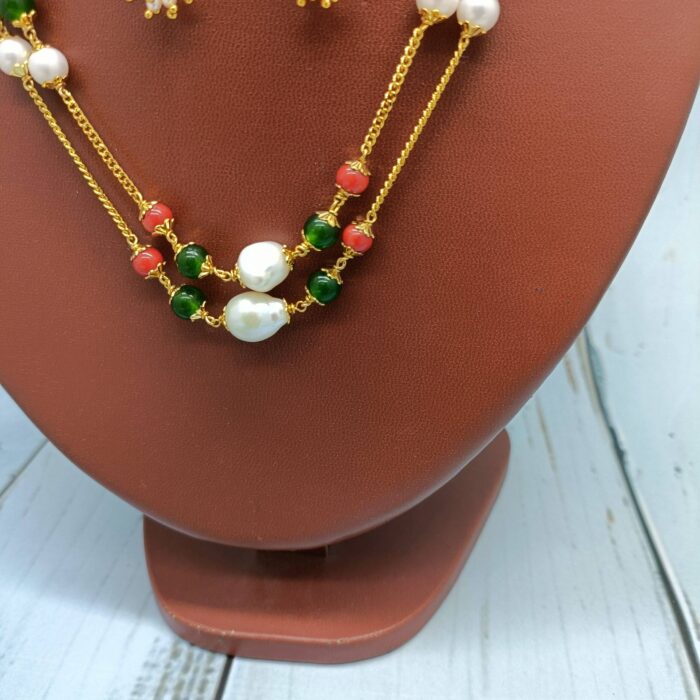 Supreme Multi Colour Coral Jade Pearl Necklace Set | Laxminarayan Pearls - Image 4