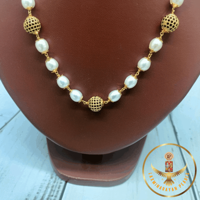CZ Oval Pearl Necklace Set | Laxminarayan Pearls - Image 4