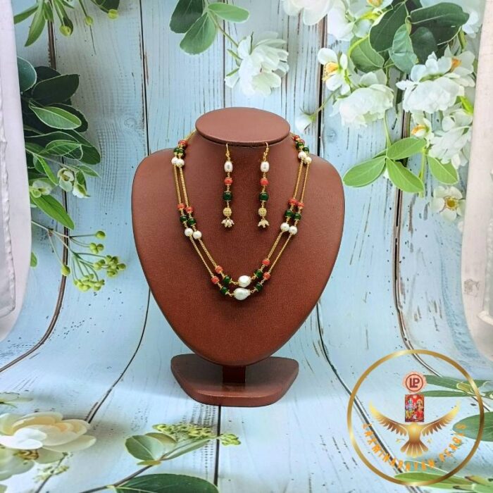 Multi Colour Coral Jade Pearls Necklace