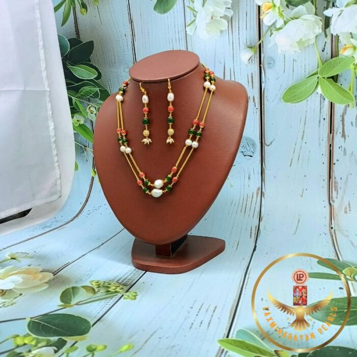 Supreme Multi Colour Coral Jade Pearl Necklace Set | Laxminarayan Pearls - Image 2