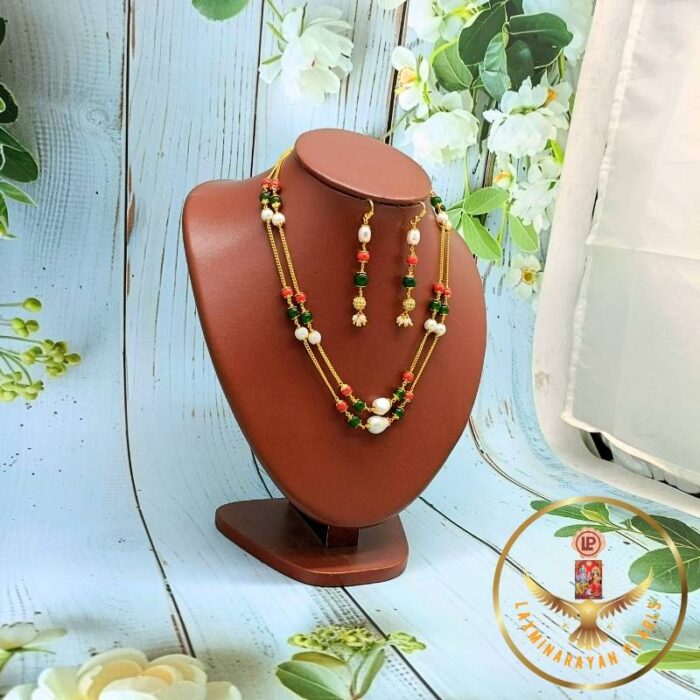 Supreme Multi Colour Coral Jade Pearl Necklace Set | Laxminarayan Pearls - Image 3