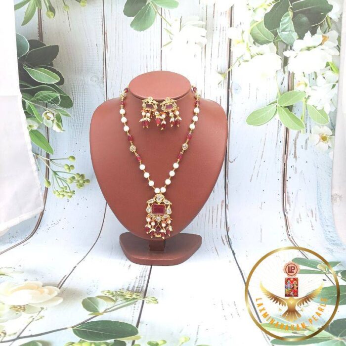 Prestige Ruby pendant Pearl Necklace Set | Laxminarayan Pearls