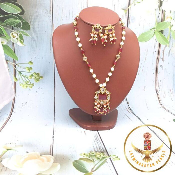 Prestige Ruby pendant Pearl Necklace Set | Laxminarayan Pearls - Image 3