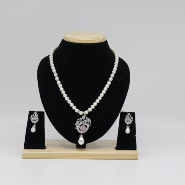 CZ Pendant Pearl Necklace Set - Image 2