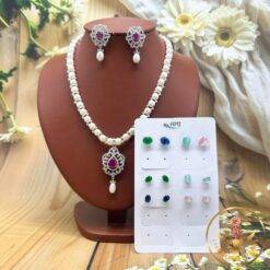 Changable Pendant Button Pearl Necklace