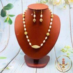 Cz Oval Pearl Necklace Set