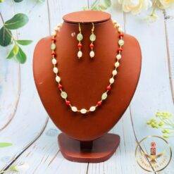 Coral & Emerald Oval Pearl Necklace Set