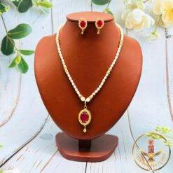 Ruby Pendant Pearls Necklace Set