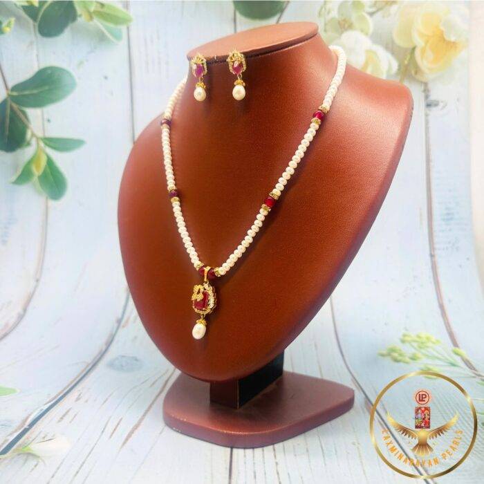 Single Row Pearls Necklace Set - Image 3