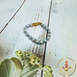 Grey Button Pearls With Blue Stone Bracelet